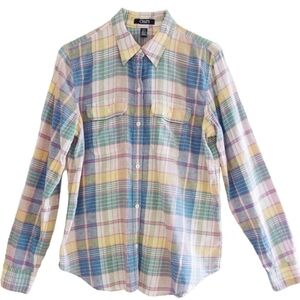 Chaps Denim Women's Colorful Plaid Button Down Shirt ~ Size Medium